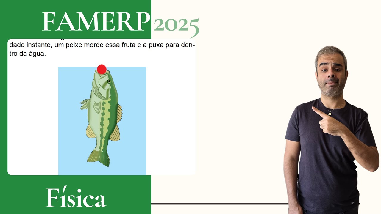 FAMERP 2025 - Uma fruta de peso 0,34 N flutua em equilíbrio nas águas calmas de um lago com 85% de