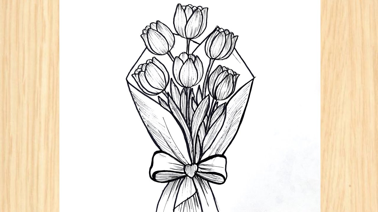 How to Draw a Flower Bouquet | Easy Tulip Drawing Tutorial Step by Step
