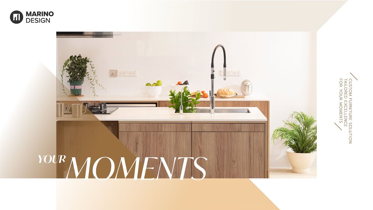Marino Design   - Modern kitchen with wood cabinets and Just White Neolith countertop
