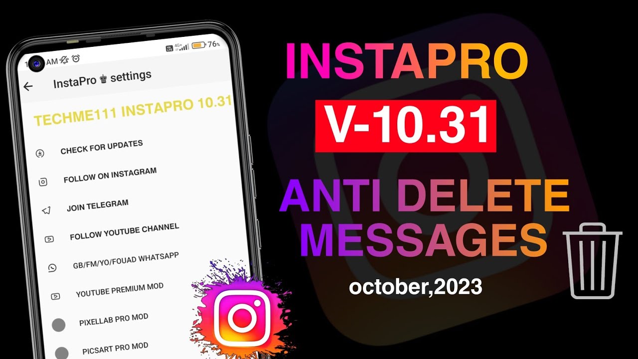 INSTAPRO Latest version 10.31 (Anti delete messages)🤩| Instapro update October 2023| #Techme111