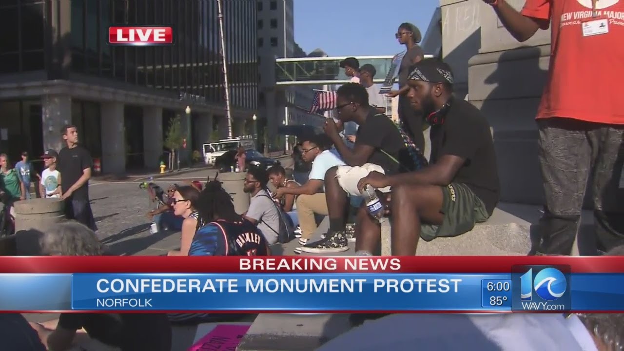 Protesters gather at Confederate monument in downtown Norfolk