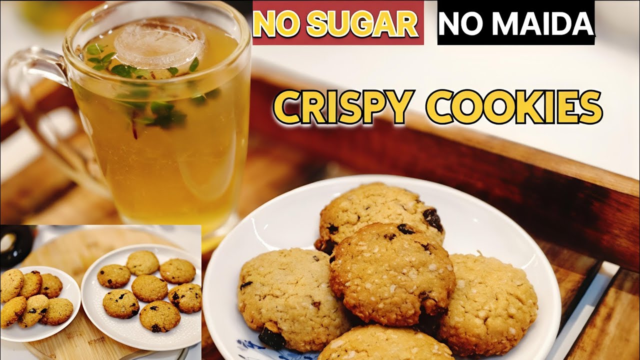 बिना चीनी बिना मैदा कुकीज़ 🍪| Healthy Crispy Cookies Recipe | Lemon Green Tea Drink ☕