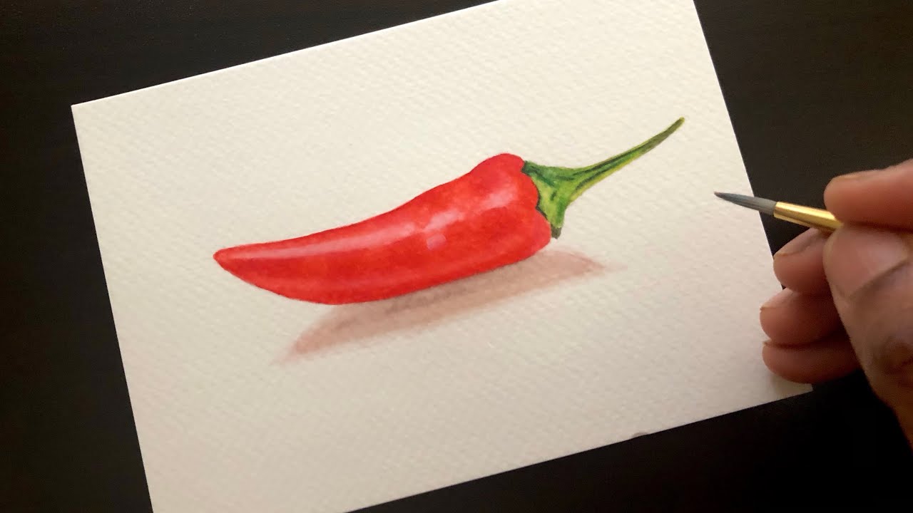 How To Paint Realistic Chili Pepper | Easy Detailed Step By Step Watercolor Tutorial For Beginners