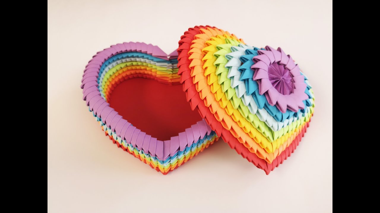 How to Make 3D Origami Heart Box - Rainbow