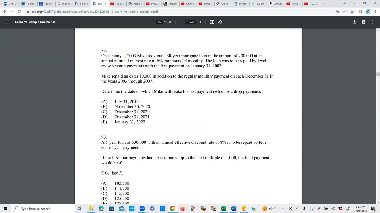 Actuarial SOA Exam FM Prep Lesson 62: SOA Sample Question 89 Solution