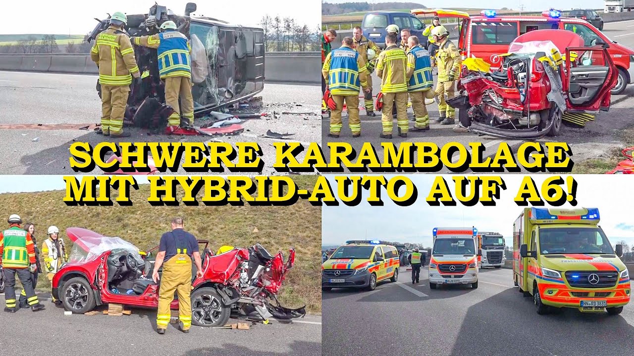 [SCHWERE KARAMBOLAGE MIT HYBRID-AUTO AUF A6] - PERSON SCHWER EINGEKLEMMT - | FEUERWEHR HEILBRONN