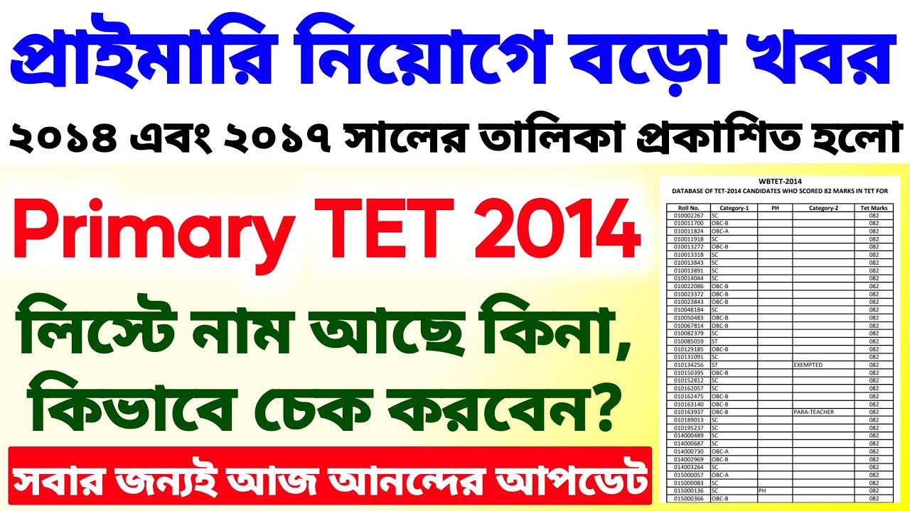 Primary 2014 Result List | WB Primary Tet Interview Date News Today | primary tet 2017 result news