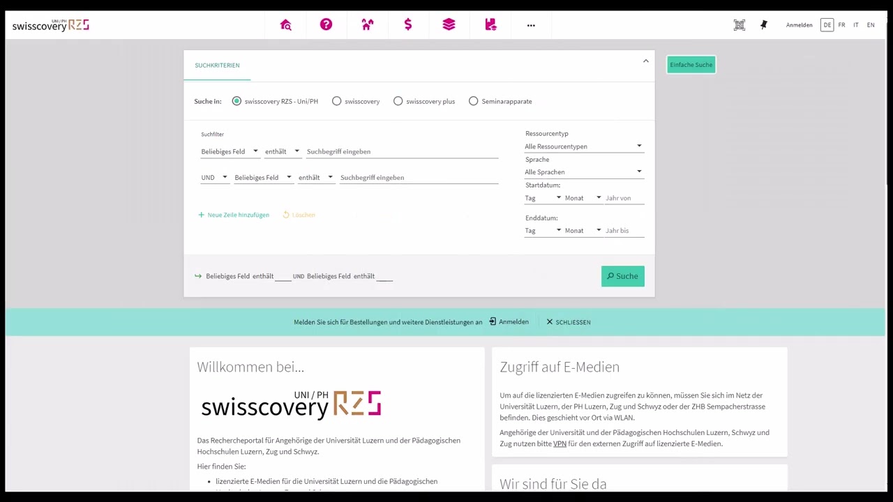 Wie suche ich in swisscovery RZS f&uuml;r Jus-Studierende?
