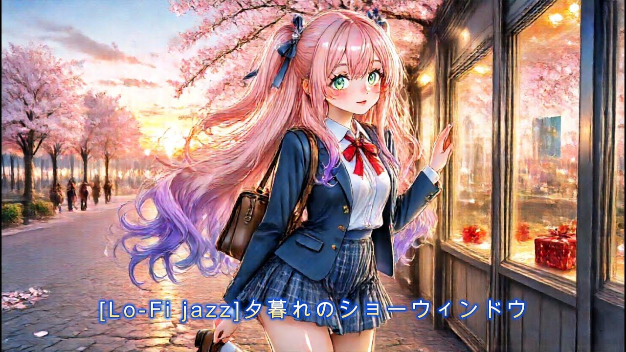 【Lo-Fi jazz】【作業用BGM】夕暮れのショーウィンドウ｜70年代レトロジャズ × 美少女イラストで癒される1時間ロングVer.