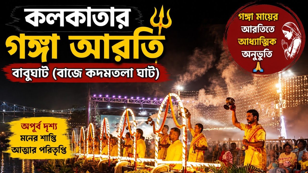 কলকাতায় গঙ্গা আরতি হুগলি নদীর তীরে বাবুঘাটে ( বাজে কদমতলা ঘাট) Ganga Aarti in Kolkata Babughat 