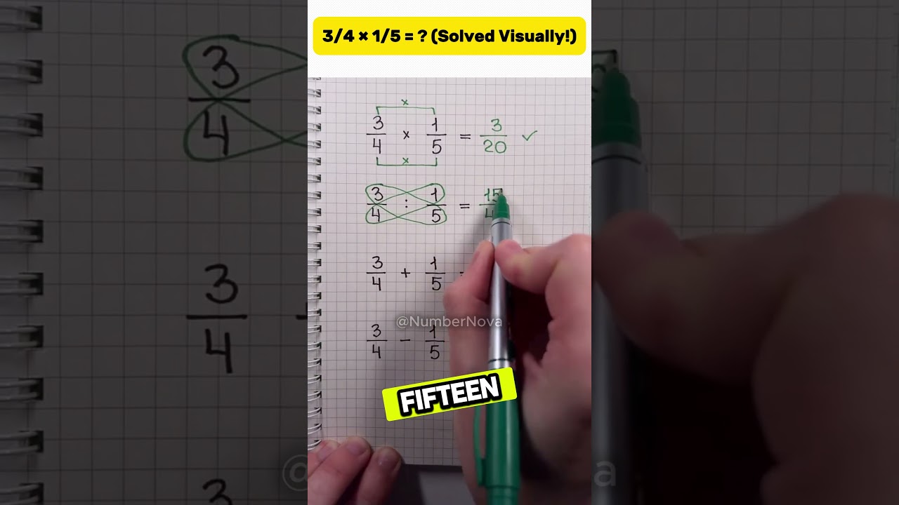 Watch Fractions Multiply! 3/4 &times; 1/5 (Visual Math) #mathshorts #fraction #visualmath #mathstricks