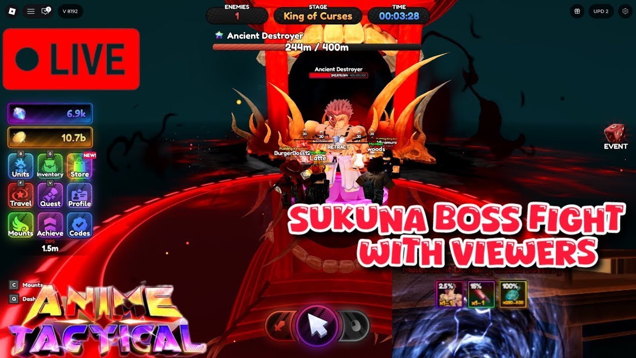 🔴 LIVE! ANIME TACTICAL SUKUNA BOSS RAID WITH VIEWERS! FARMING DOMAIN BIRDCAGE + CURSED FINGER