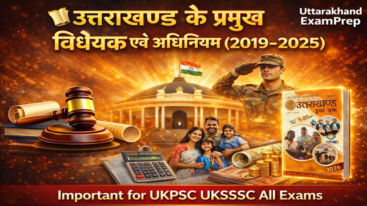 उत्तराखण्ड के प्रमुख विधेयक एवं अधिनियम 2019–2025 Uttarakhand Major Bills & Acts #uksssc #ukpsc