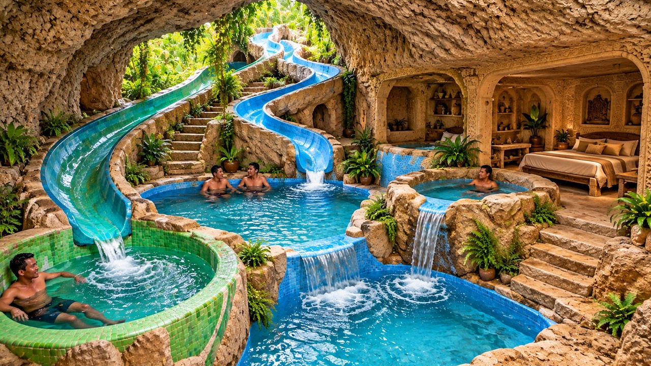 229 Days Building a Luxury Underground Cave Resort with Pools Using Primitive Tools