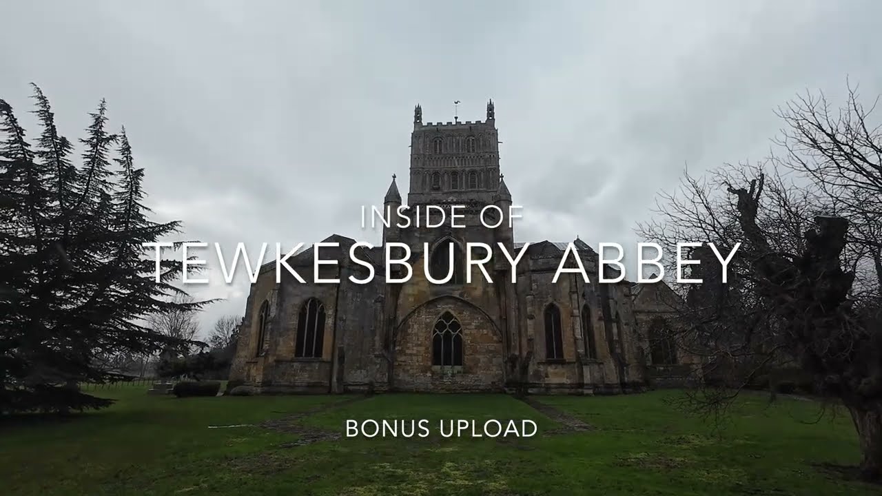 Tewkesbury Abbey Walk around, inside and out, Beautifull Stained glass and architecture.