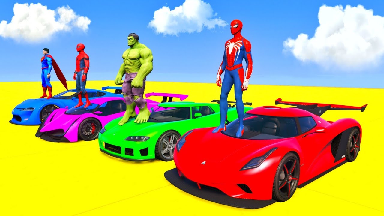 GTA 5 Spider-Man vs Superheroes Crazy Ramp Challenge with Super Cars | Episode 15