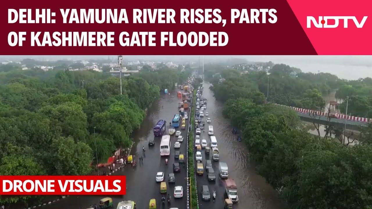 Yamuna Water Level Today | Drone Visuals: Water Level In Yamuna Rises,Parts Of Kashmere Gate Flooded