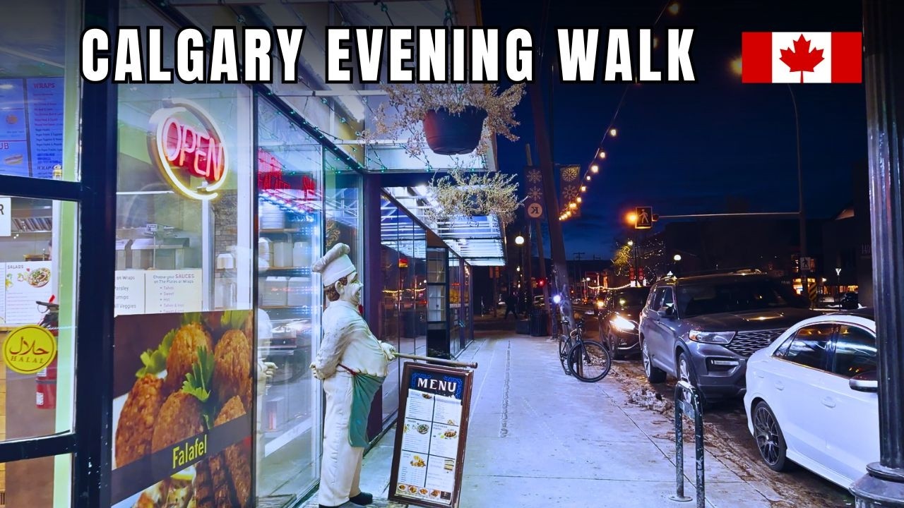 Calgary Evening Walk 🇨🇦 Downtown City Lights & Winter Streets | 4K Ultra HD Walking Tour