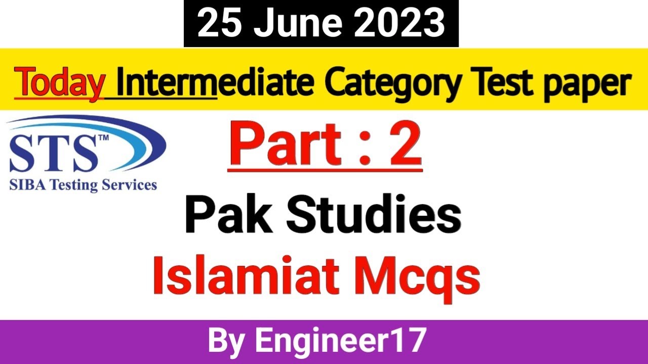 STS Intermediate Category Solved past paper | Islamiat mcqs | pak studies Mcqs | STS Test Prep 2026