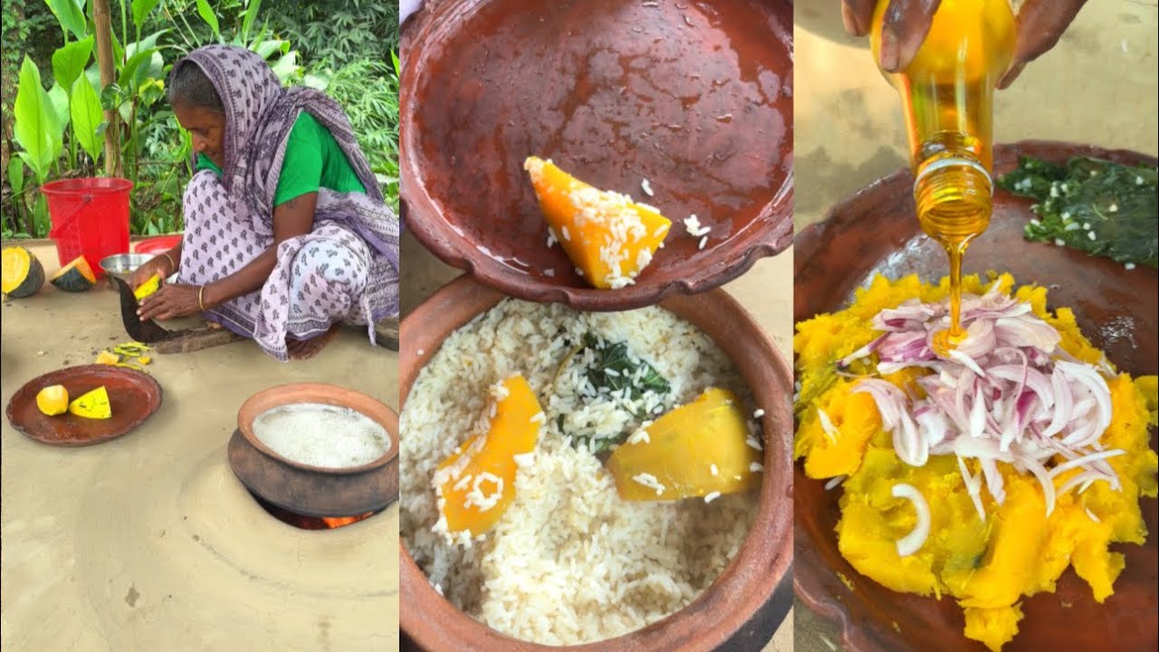 Bengali Village Style Boiled Rice with Pumpkin and Pat Pata | Simple Traditional Lunch