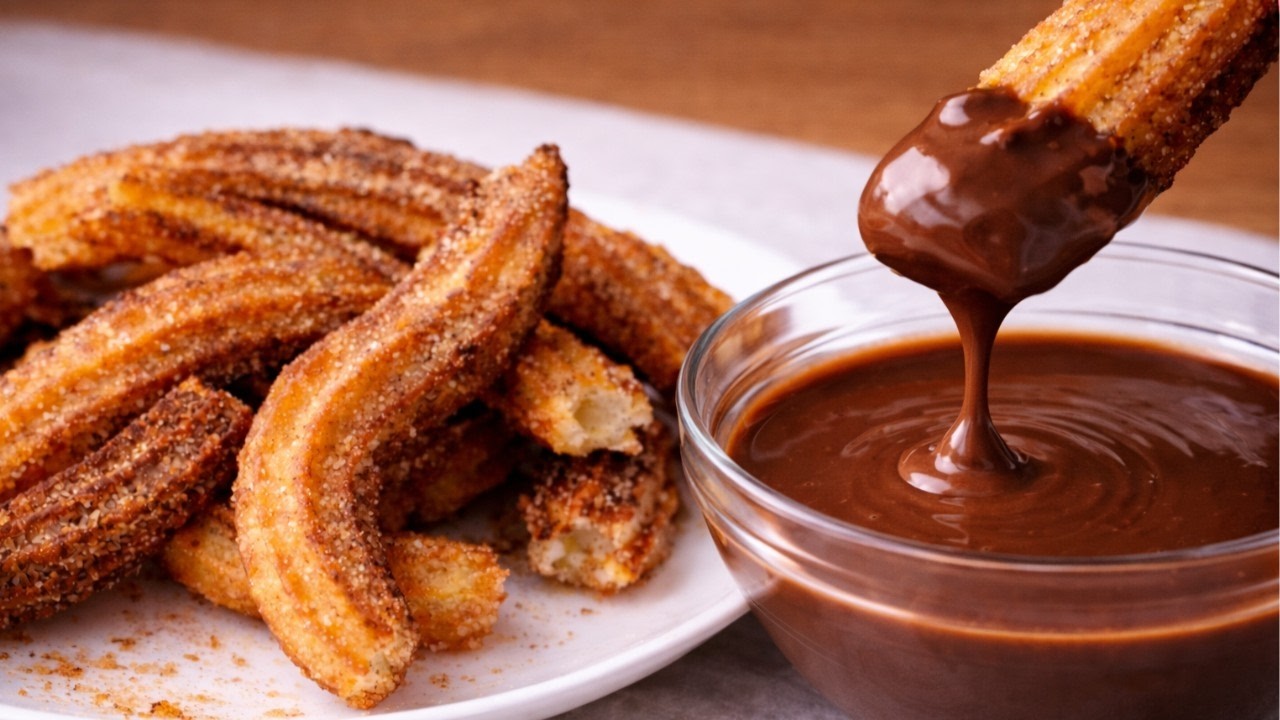 CRISPY CHURROS WITH CHOCOLATE SAUCE. Easy Homemade Churros Recipe