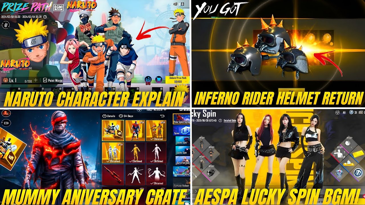 NARUTO PRIZE PATH LEAKS  | INFERNO HELMET RETURN | BGMI AESPA LUCKY SPIN| 4.5 UPDATE LEAKS BGMI/PUBG