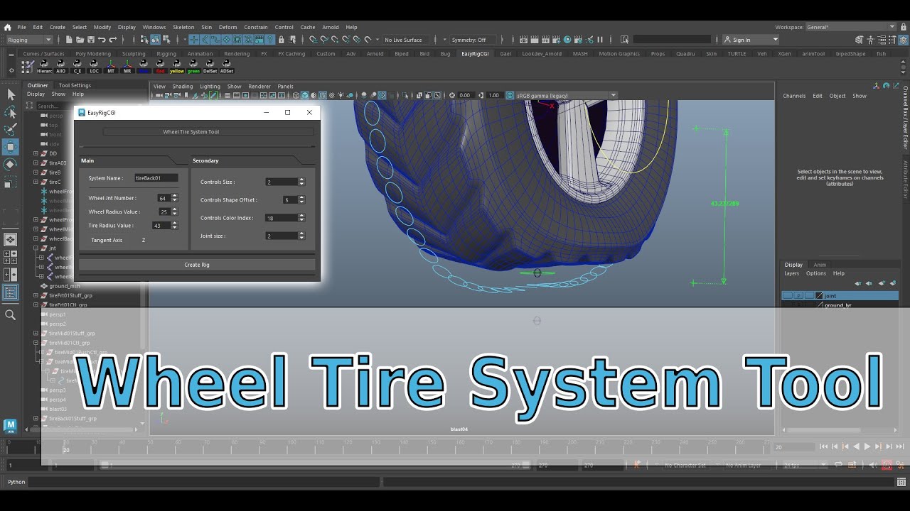 EasyRigCgi -  Wheel Tire System Tool - rigging maya