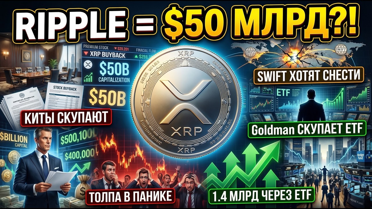 XRP 🚨 Ripple оценили в $50 млрд 🏦 Goldman скупает ETF 💰 а SWIFT хотят снести ⚔️