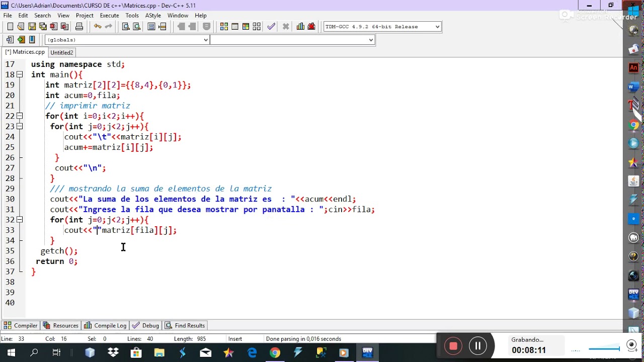 Matrices en C++ || Arreglos Bidimensionales C++