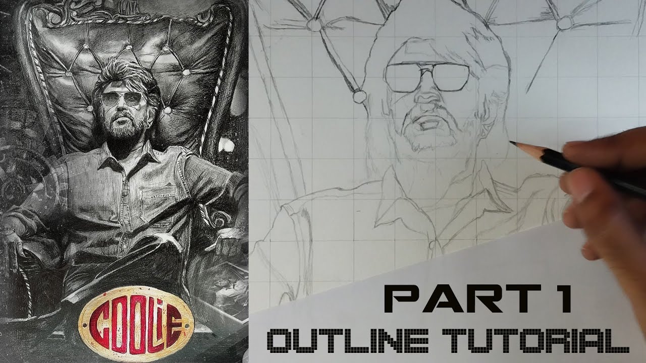 Rajinikanth Sir Coolie Pencil Sketch Tutorial #PART-1 ( M Kesav Arts )
