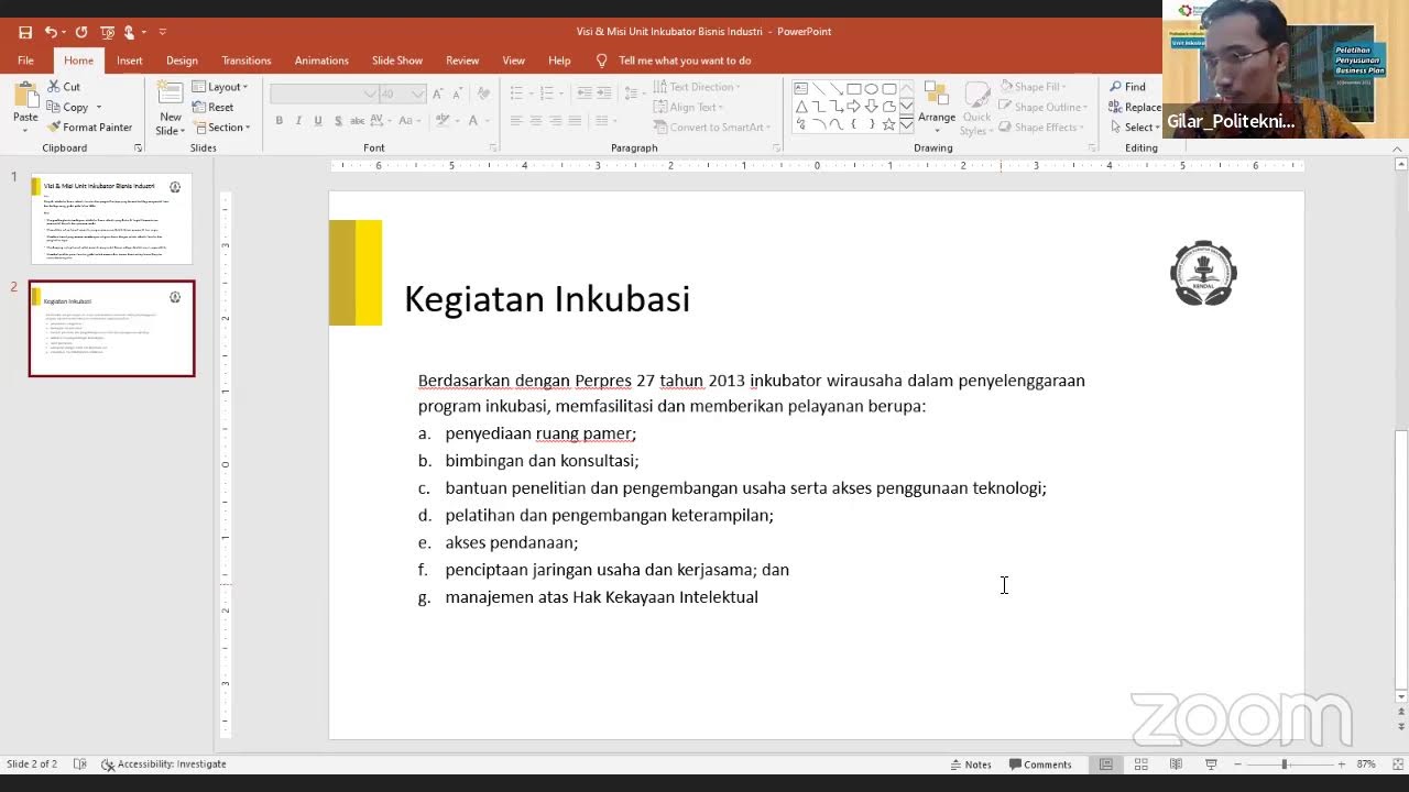 Webinar Pelatihan Penyusunan Business Plan