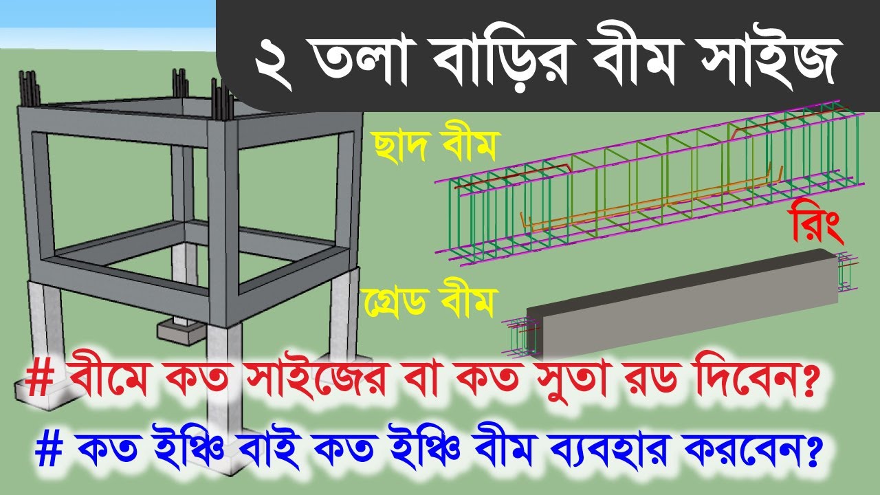 ২ তলা বাড়ির বীম সাইজ | ২ তলা বাড়ির জন্য কত সাইজের বীম | ২ তলা বাড়ির বীমে কত সুতা রড | Beam Size