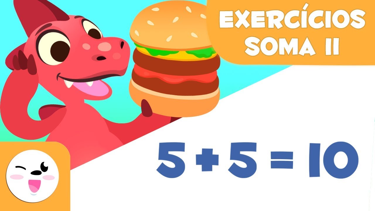 Exercícios de Soma II - Aprendendo a somar com o Dino e os hambúrgueres - Matemática para crianças