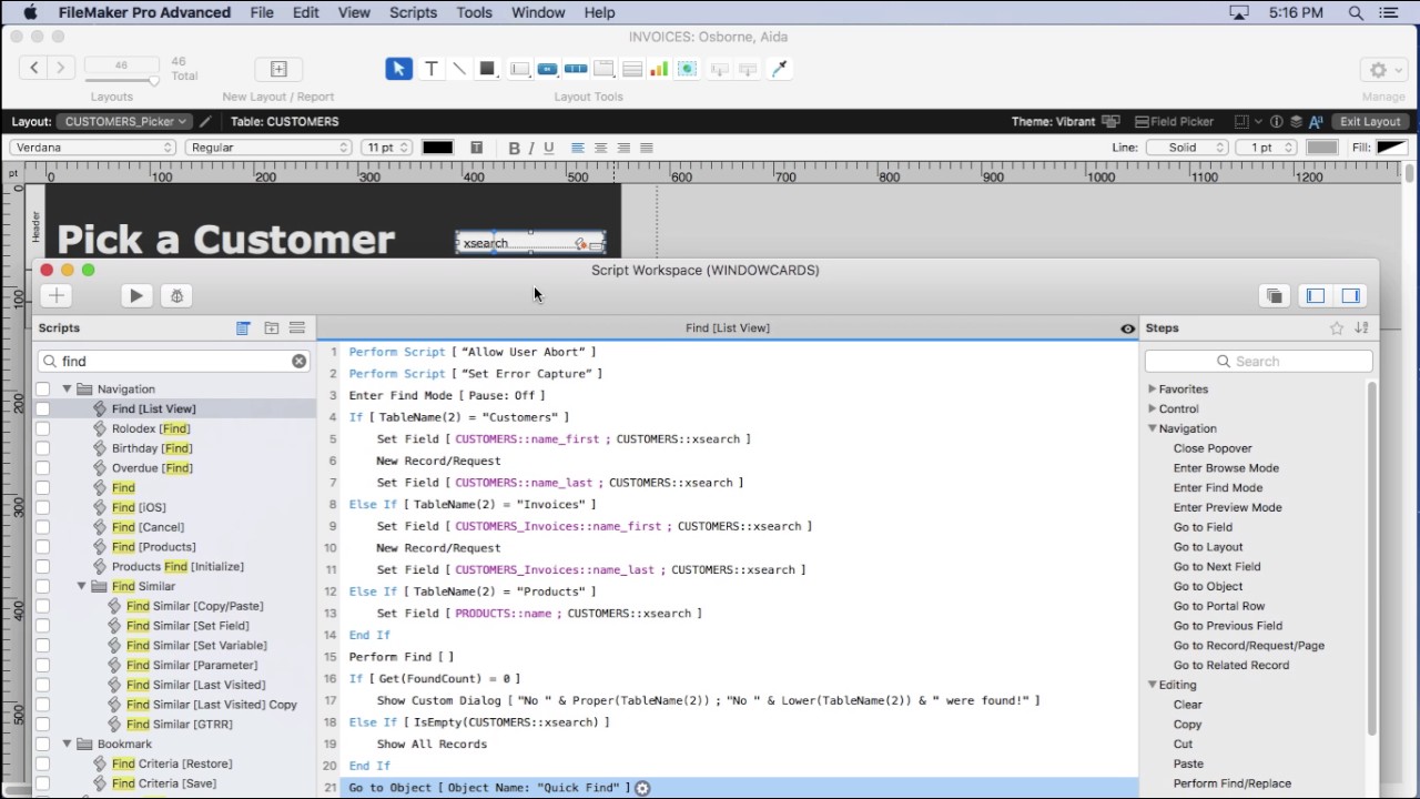 FileMaker Window Cards