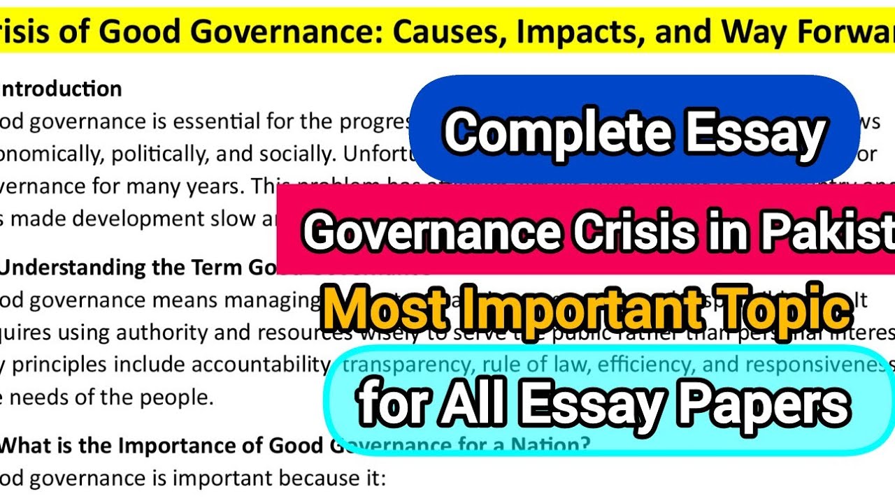 Complete Essay | Crisis of Good Governance. | For SDEO PERA | ARCS | and all Competitive Exams