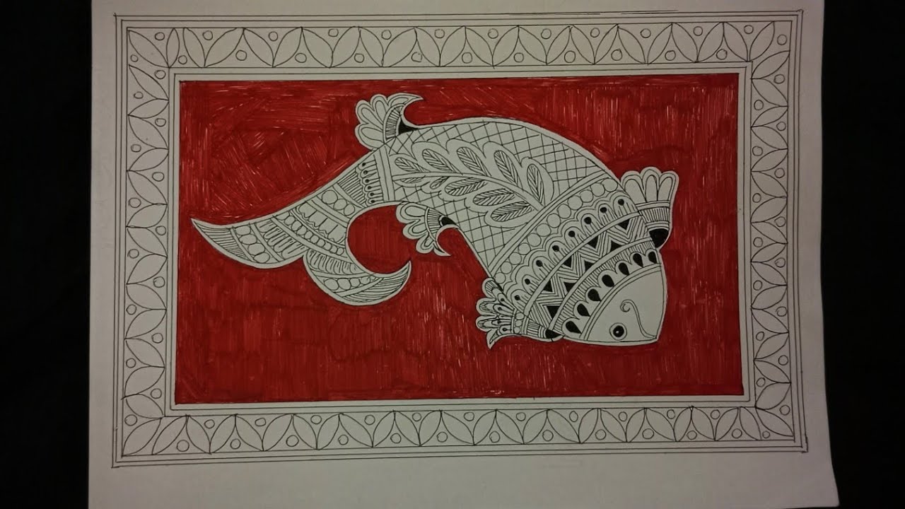 Madhubani painting easy/Easy fish madhubani painting/ Mithila painting easy drawing/ step by step