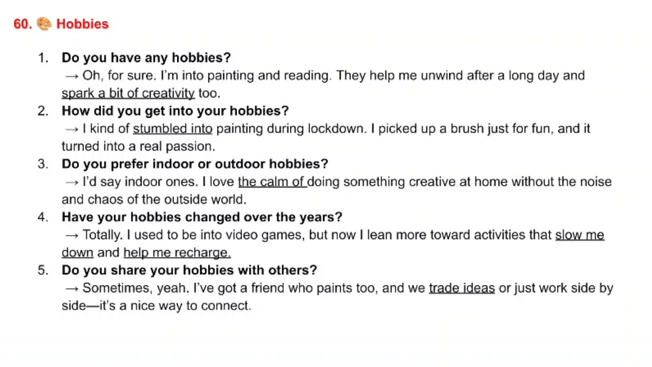 SPEAKING SAMPLE - TOPIC 60 HOBBIES 