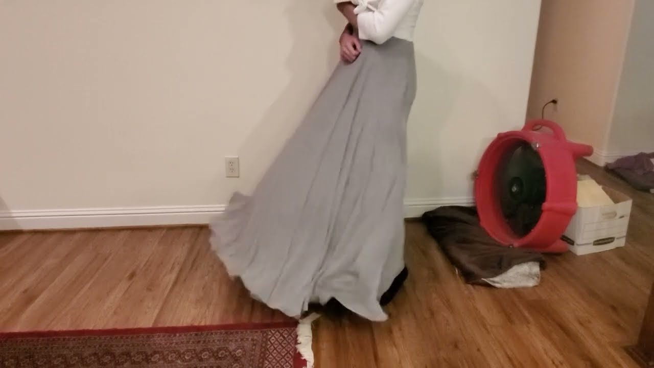 Long Grey Bridesmaids Dress Blown by Big Fan