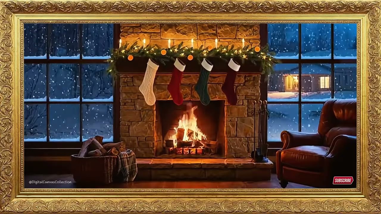 Frame TV Art | Cozy Christmas Cabin Fireplace Screensaver 4k