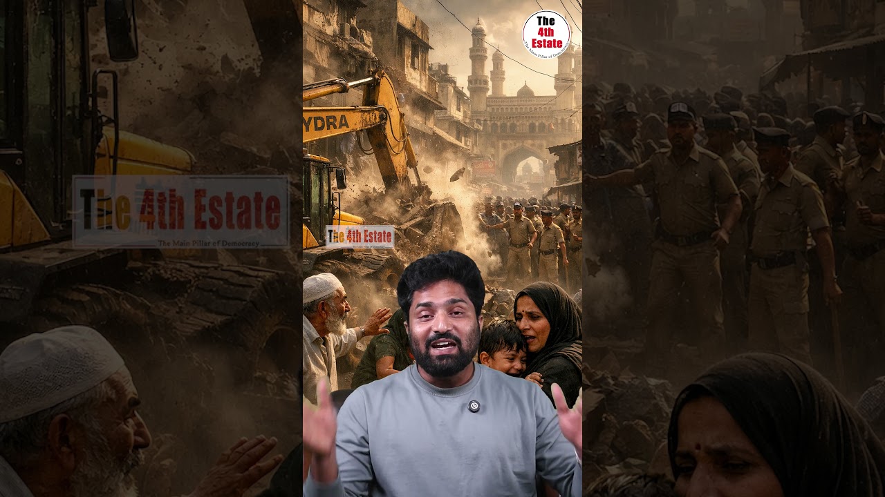 పాతబస్తీలో HYDRA భారీ కూల్చివేతలు | అక్రమ నిర్మాణాలు తొలగింపు! #hydra #the4thestate #shorts