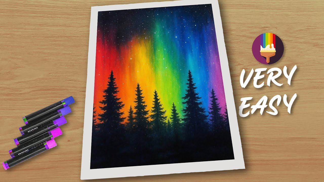 Satisfying Northern Lights with Oil Pastels | Easy Drawing Tutorial