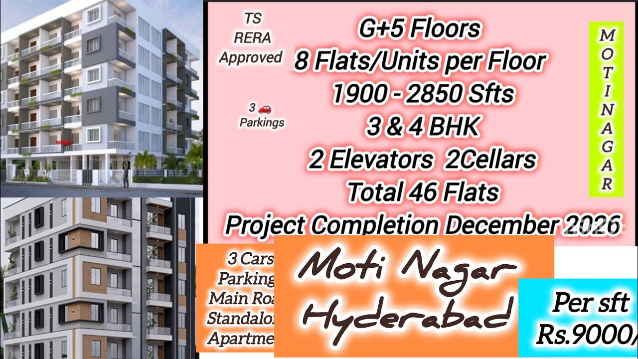 Moti Nagar Standalone Apartment 3BHK & 4BHK FLATS Sales TS Rera Approved  Flats 3car Parkings moti
