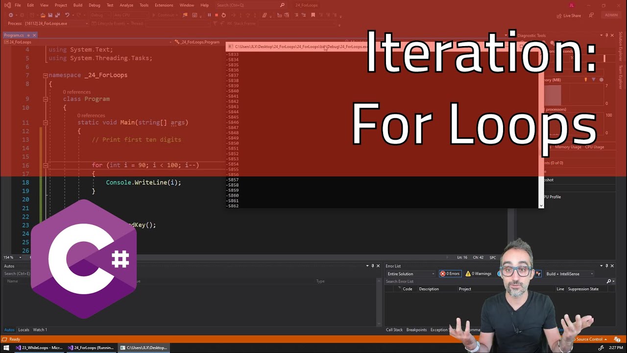 6.2 Iteration: For Loops - Learning C#