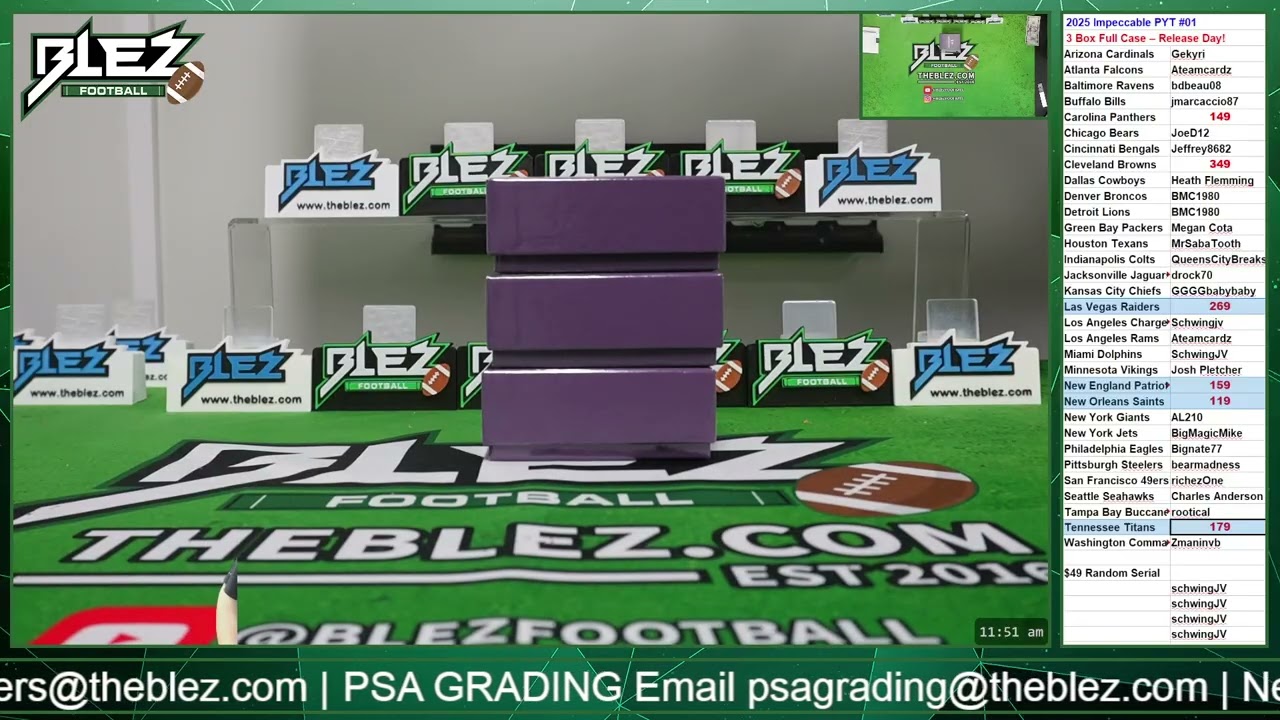 2025 Безупречный PYT #01 3 Box NFL Выберите свою команду Break