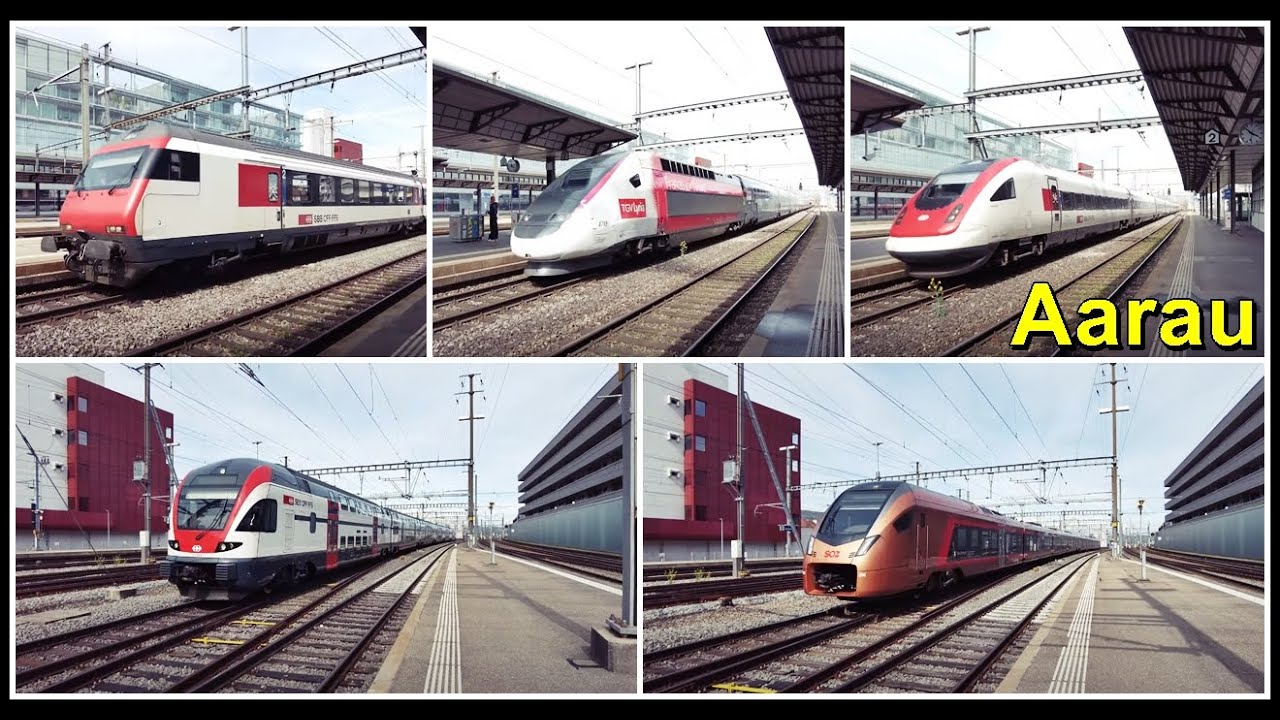 Viele Personenzüge beim Bahnhof Aarau, Kanton Aargau, Schweiz 2023