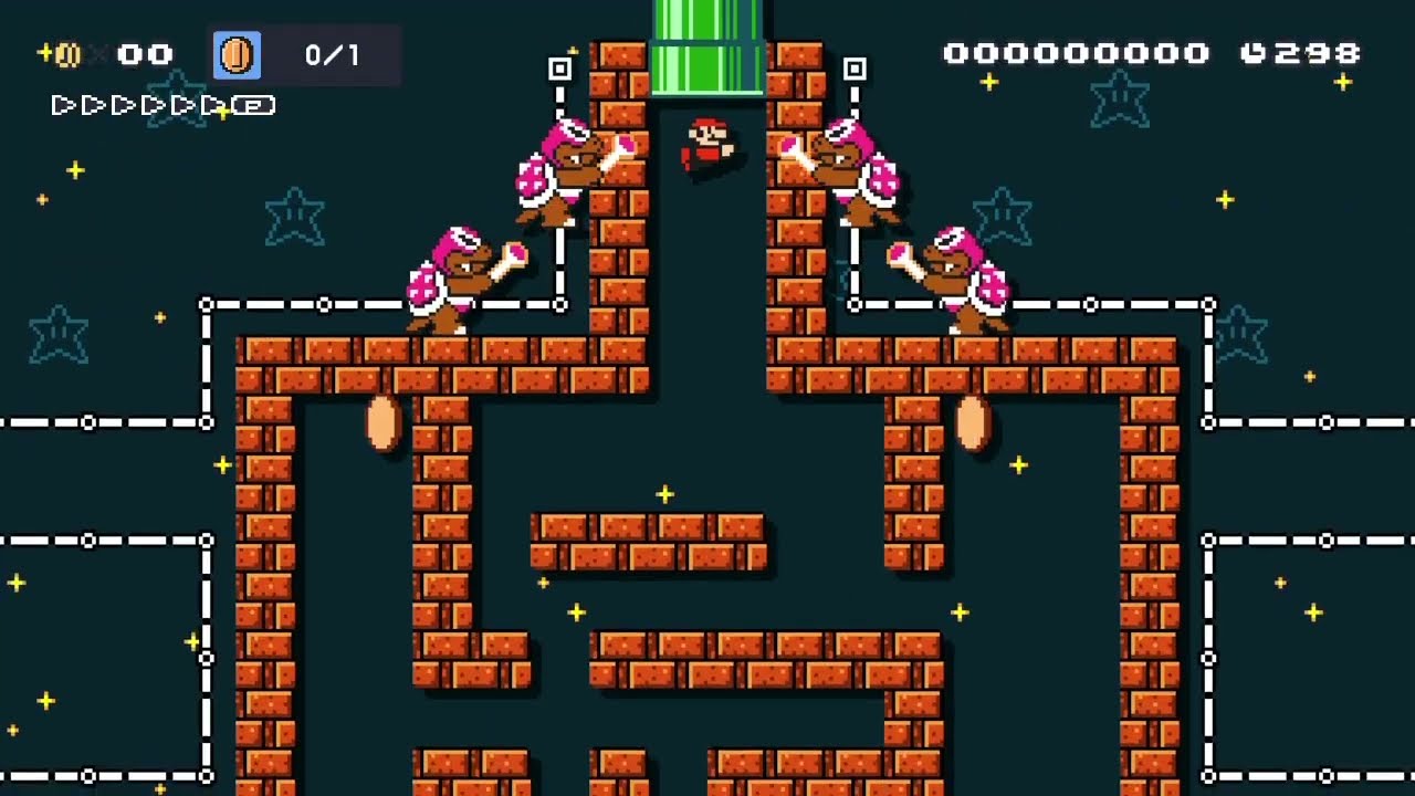 SMB3 2024 Uncleared Castle Night Swimming auto scrolling Koopaling on a track level