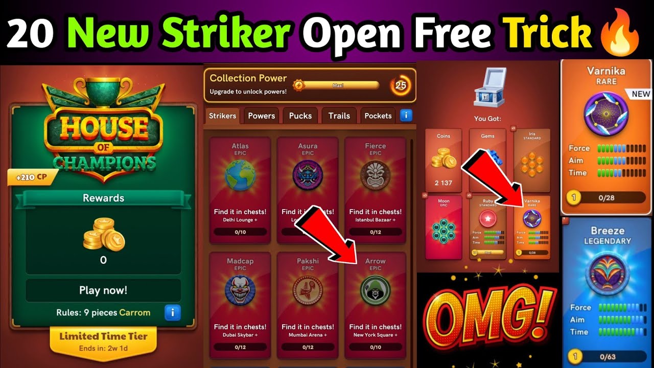 20 New Strikers Open Free Trick🔥||New Update🔥||New Table Official Update🔥||#CarromPool🔥