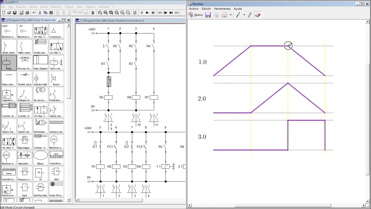 Electroneumática en Fluidsim 14 A+/B+/A-B- con lámpara (uso de memorias)