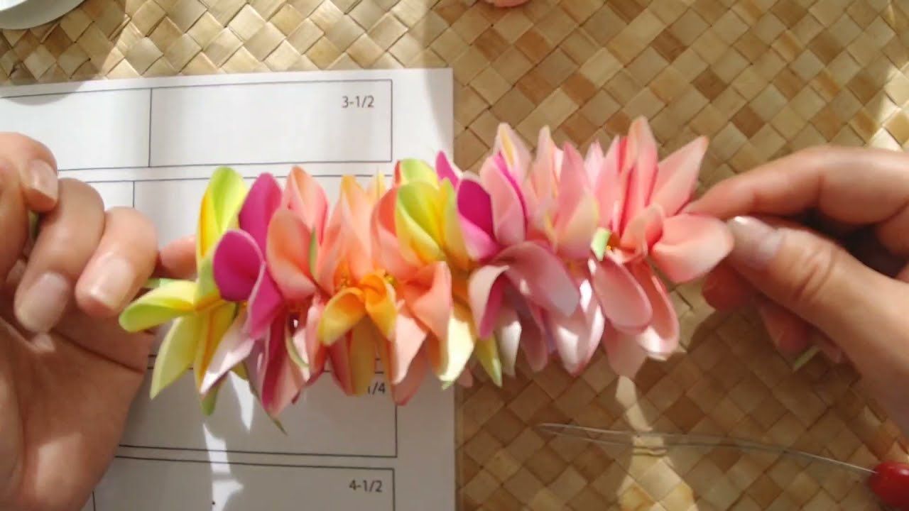 ハワイアンリボンレイ🌺カラフルプルメリア作り方