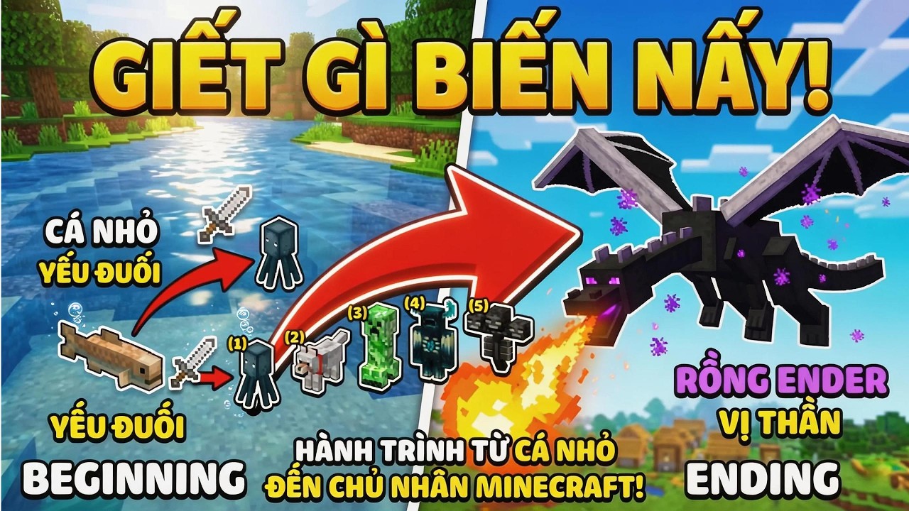 Minecraft nhưng tôi BIẾN THÀNH bất cứ thứ gì tôi giết!!!